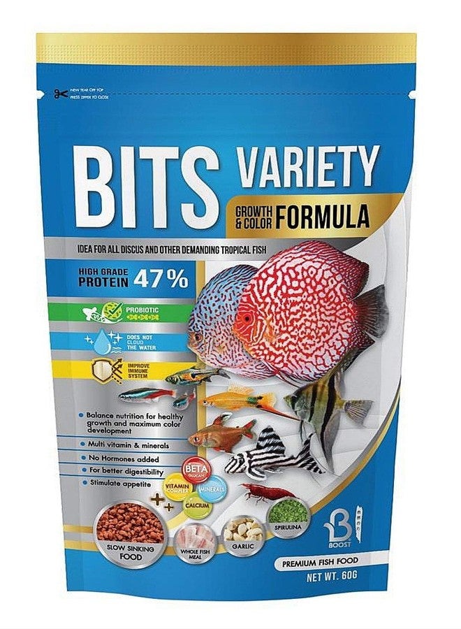 A.D.P. Fish Booster Bits Variety All Discus & Tropical Fish Food Mini Slow Sinking Pellets Grow Faster & Color Enhancing High Protein 47% for Goldfish & Aquarium Tropical Fish 60 g. Small Fish Feed - Image 1